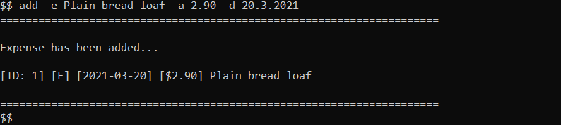 add expense example output