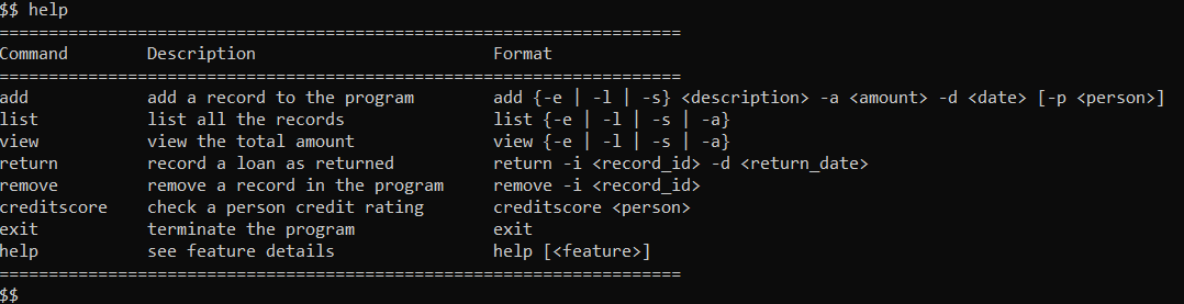 help all example output